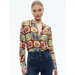 Alice + Olivia Willa A Summer Day Silk Blouse Small